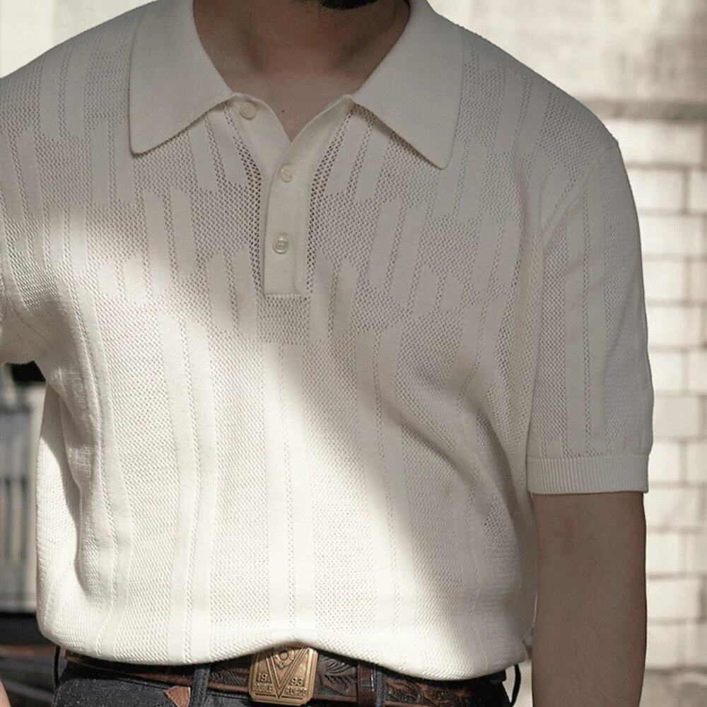 Annual Ring retro 50s/60s-style white knit polo